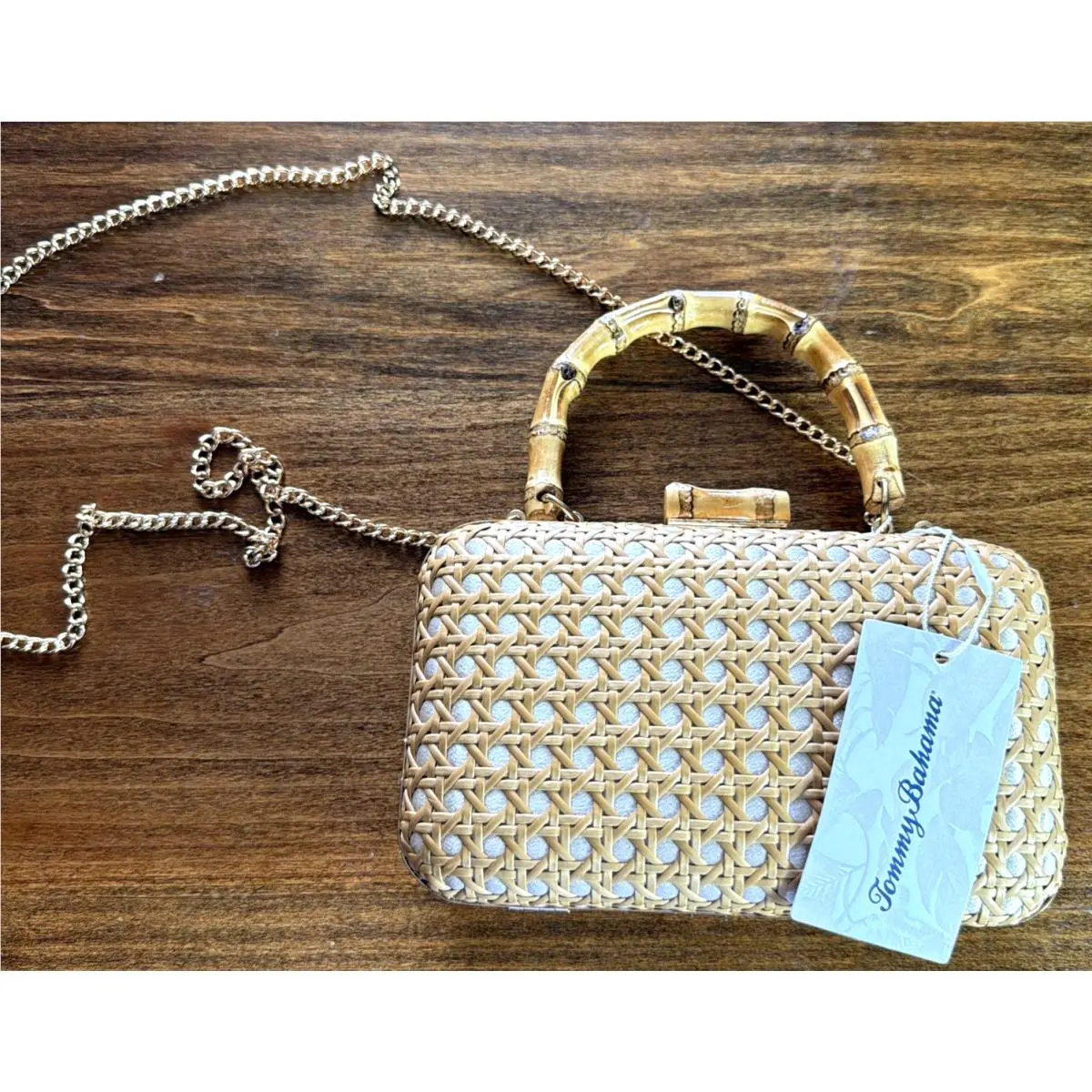 Woven Rattan Cane Clutch Bag Tan by Tommy Bahama