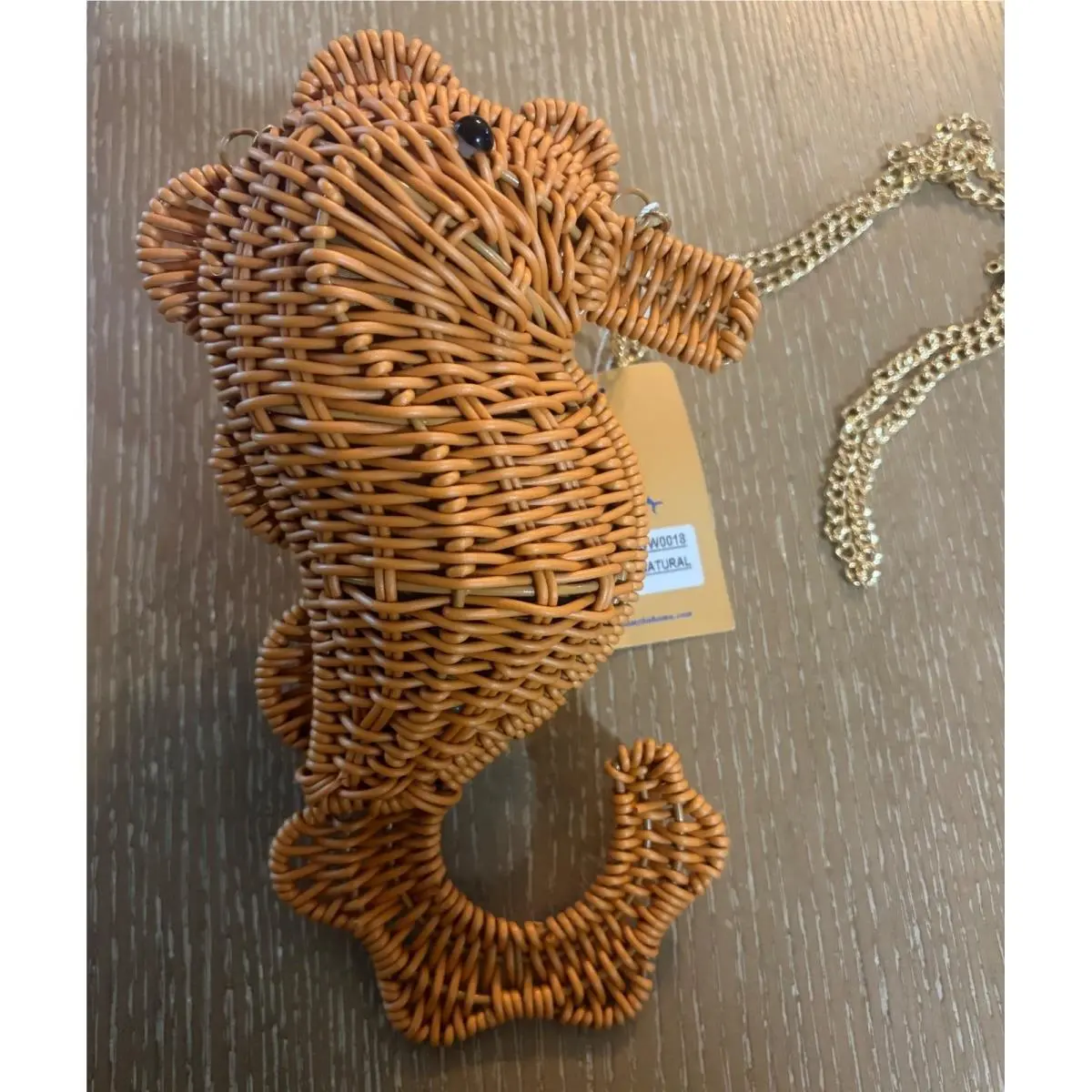 Seahorse Woven Wicker Bag Gold Crossbody Chain Natural WW0018 by Tommy Bahama