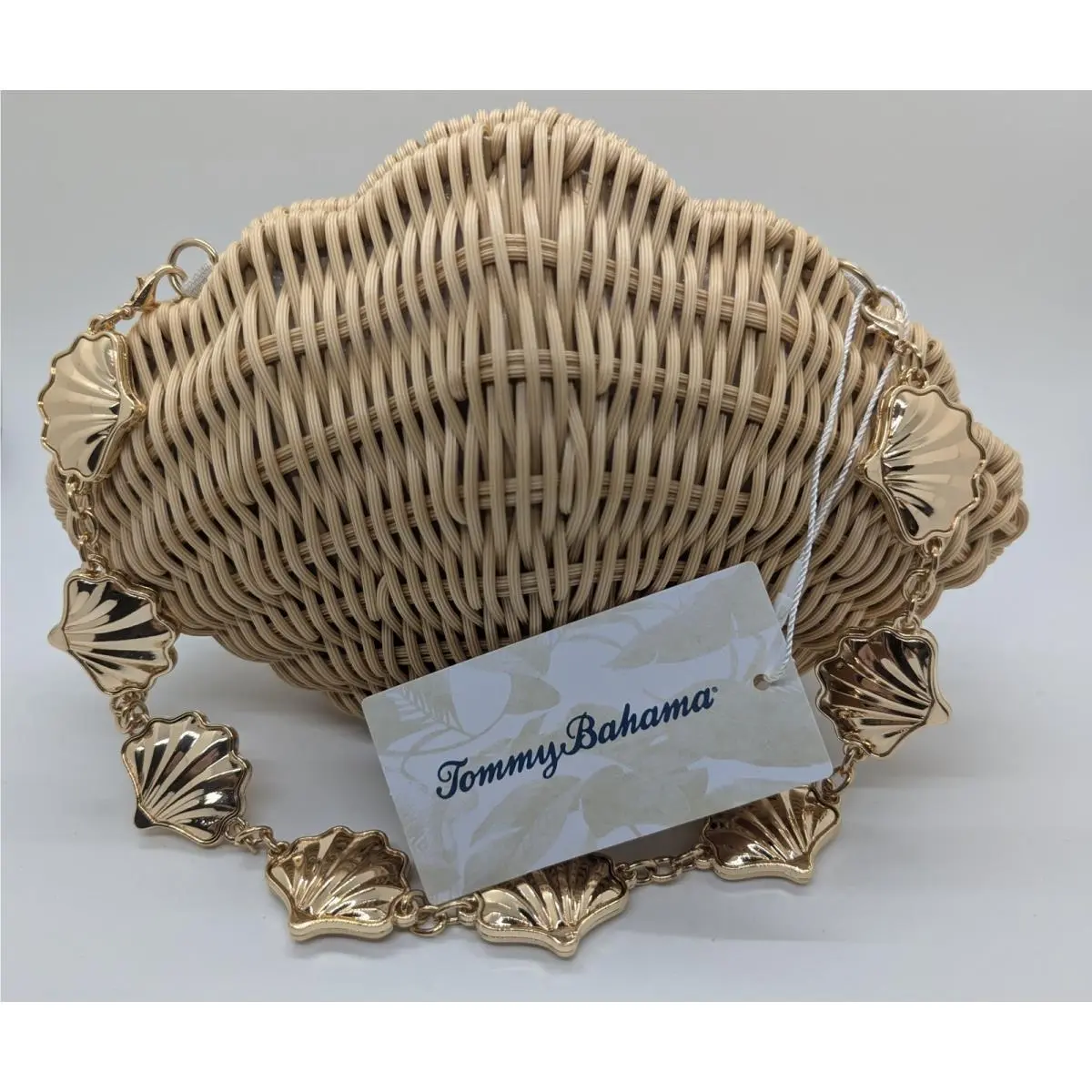 Woven Shell Clutch Bag Natural Tan Gold Shell Chain WW0001 by Tommy Bahama