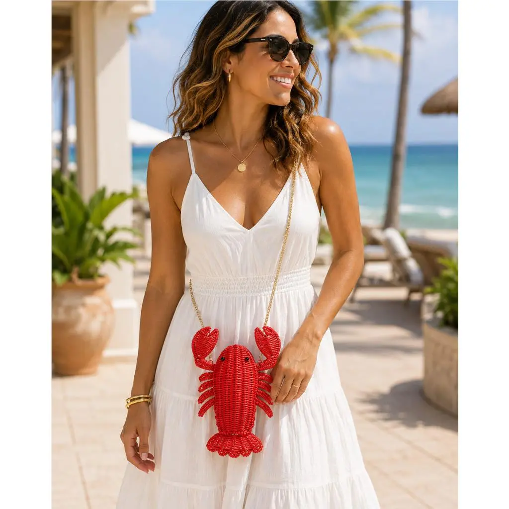 Wicker Lobster Crossbody Bag Small Red Chain Strap Viral by Tommy Bahama