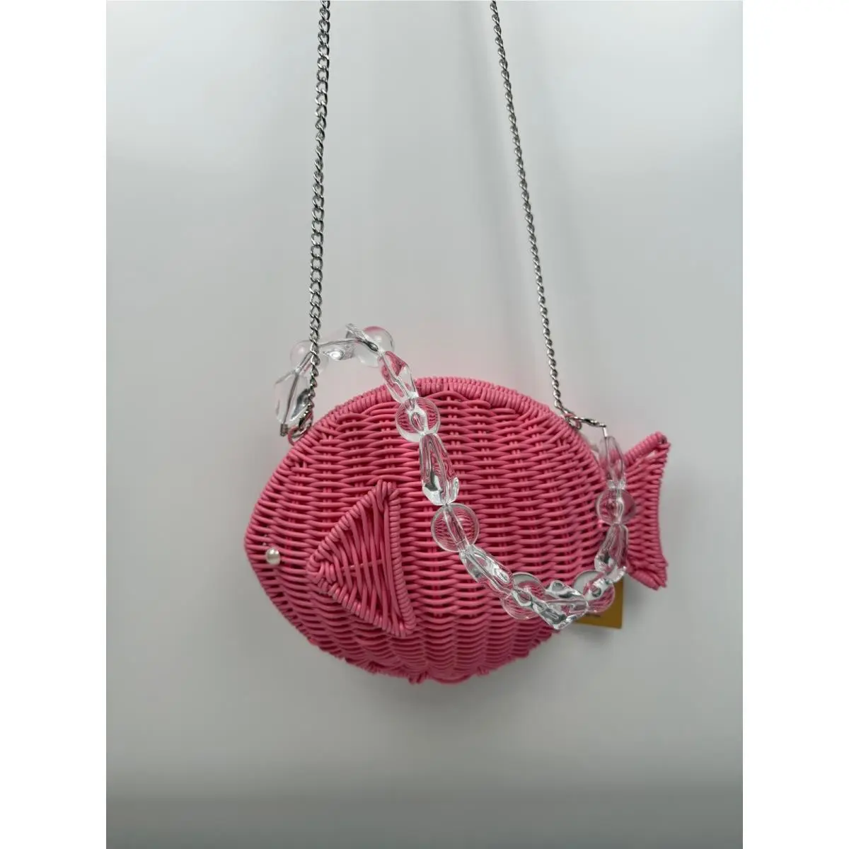 Pink Wicker Fish Crossbody Bag Beaded Handle Viral Summer by Tommy Bahama