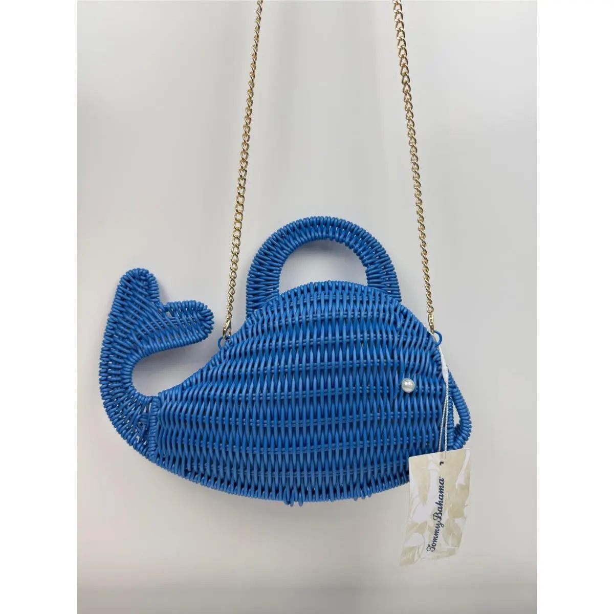 Navy Blue Raffia Wicker Whale Crossbody Bag Woven Purse by Tommy Bahama