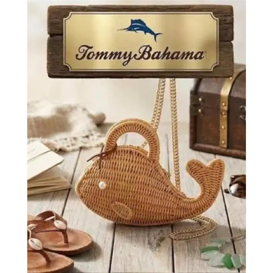 Whale Natural Wicker Crossbody Purse Bag Gold Cha by Tommy Bahama