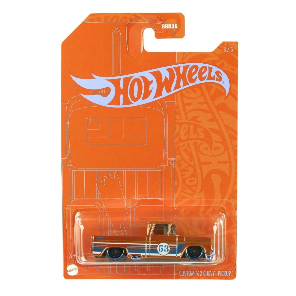 Orange Blue 53rd Anniversary Custom `62 Chevy Pickup Truck 3/5 Diecast 1:64th