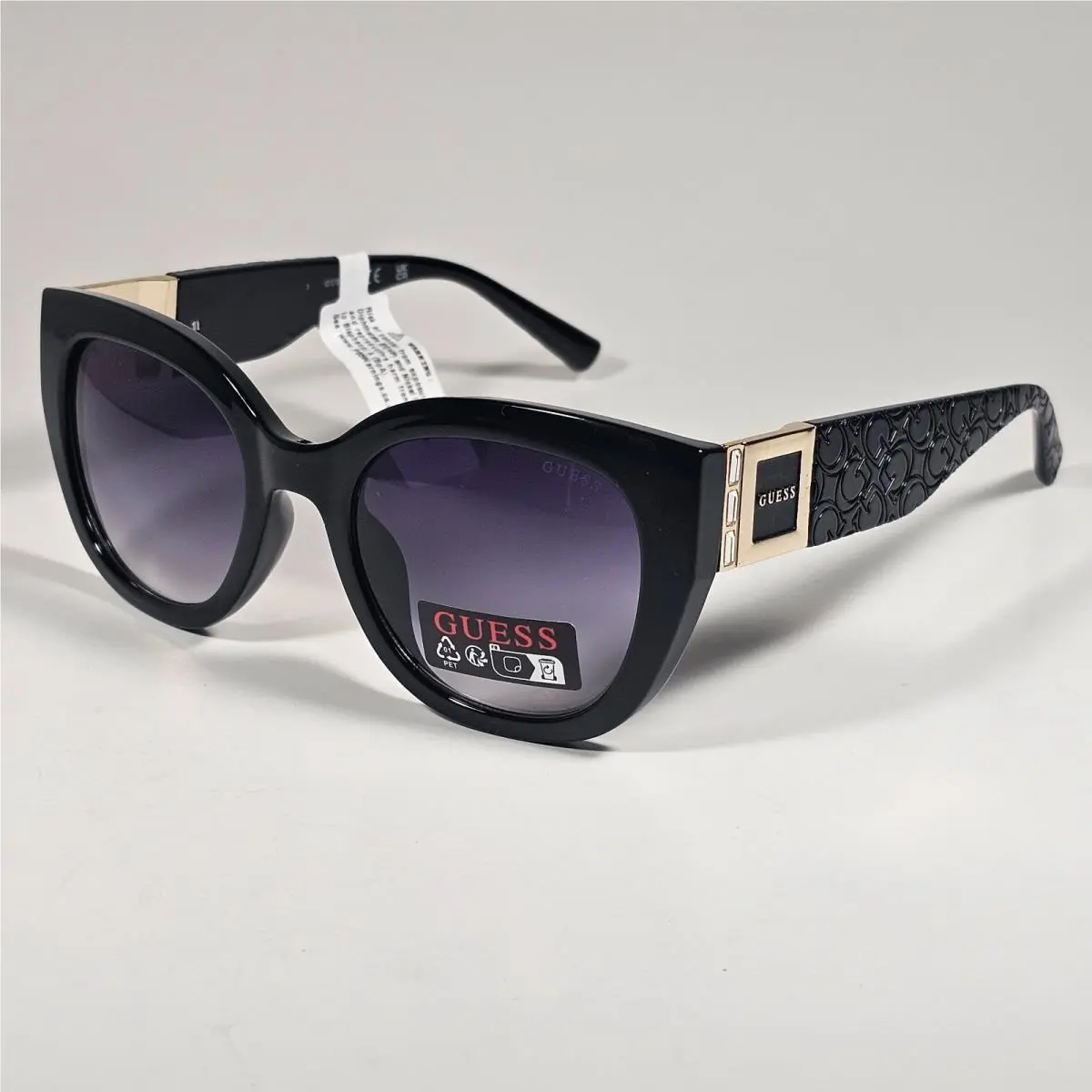 GO00050 01B Cat Eye Sunglasses Shiny Black Frame Smoke Gradient Lens 52mm by Guess