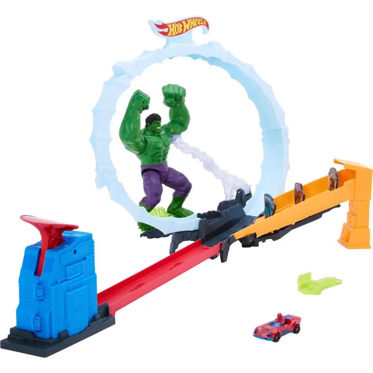 Hot Wheels Toy Car Track Set Spider-man Hulk Smash Down Playset with 1 Die-ca