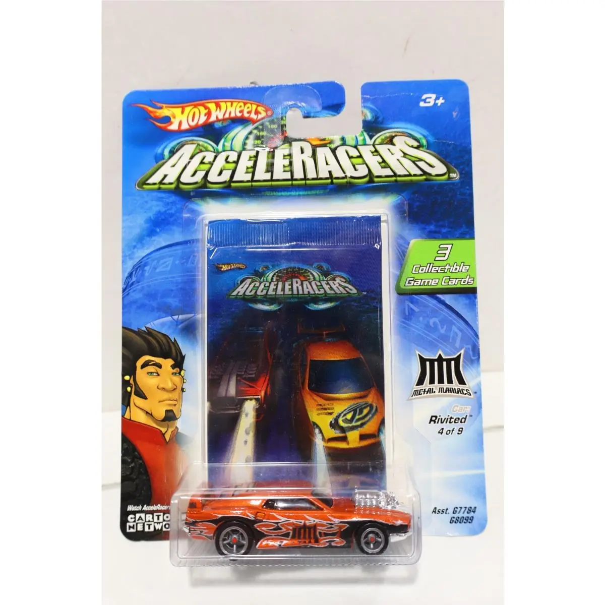 Hot Wheels Acceleracers Metal Maniacs Rivited 4 of 9 Creased Card