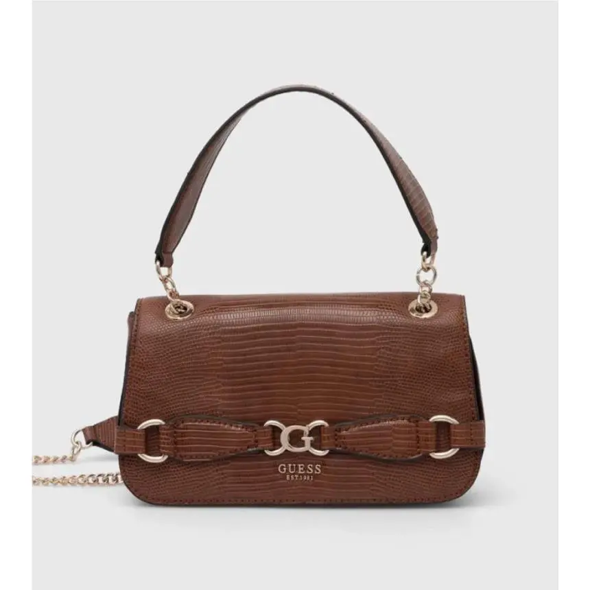 Arlena Shoulder Bag Python Print Brown Gold by Guess