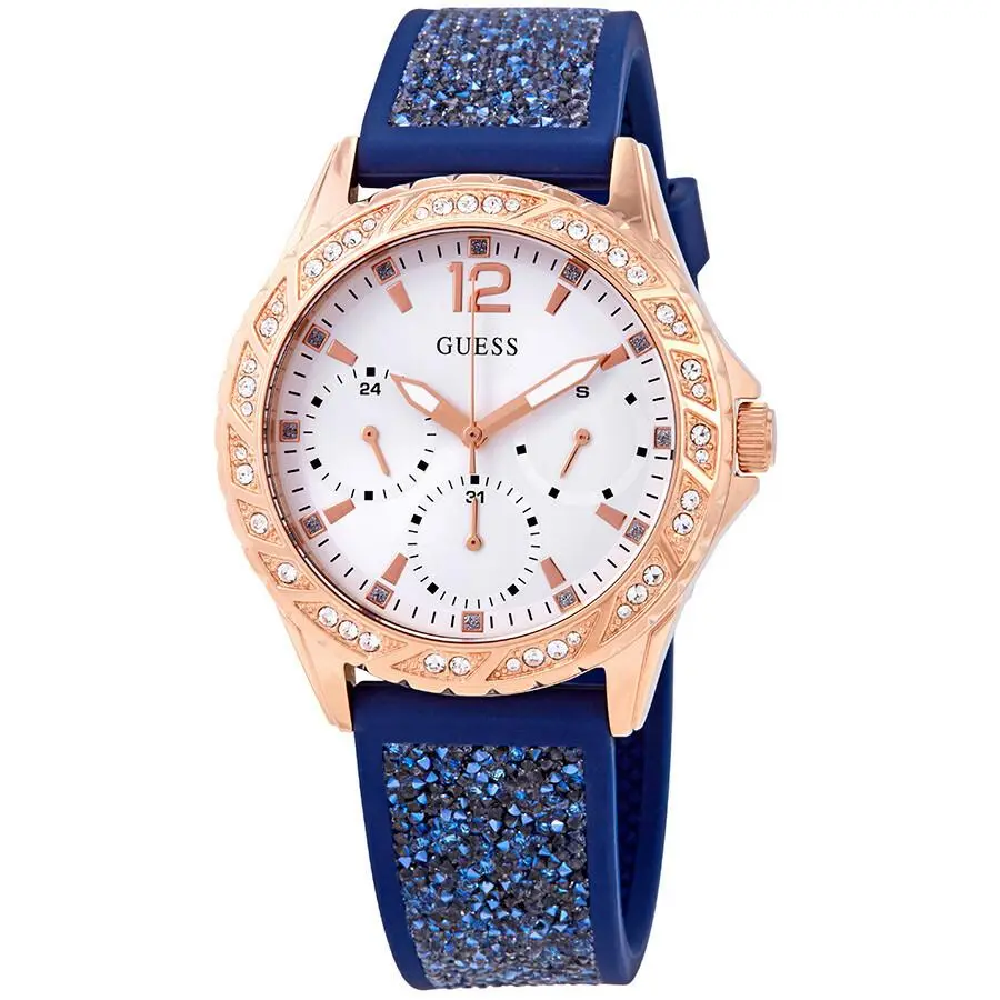 Swirl Crystal White Dial Women Watch W1096L4 by Guess