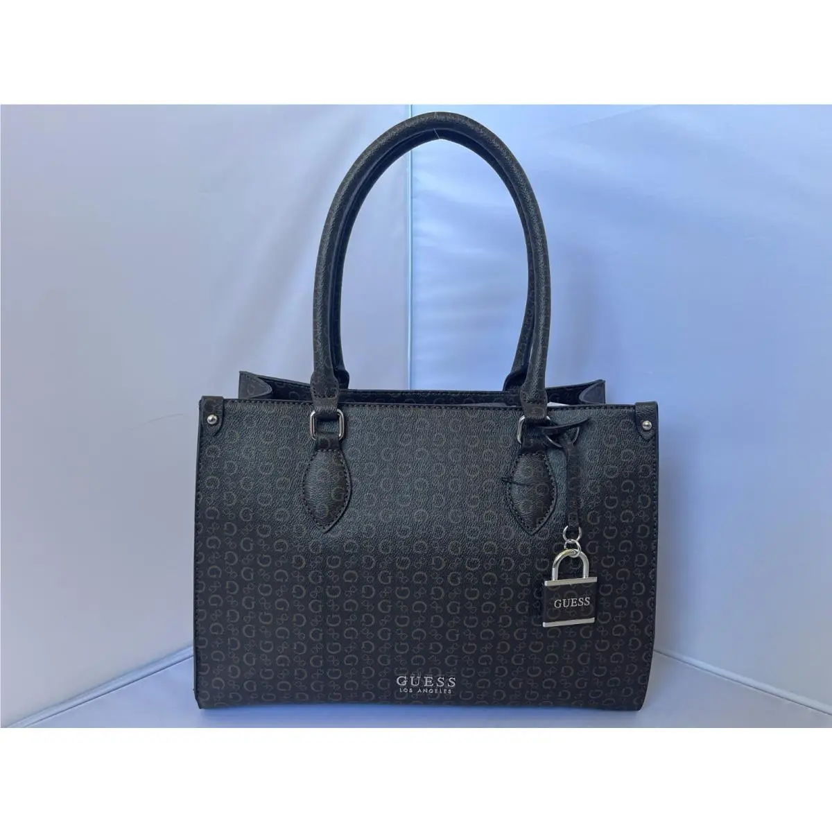 Women`s Brown Khaki Logo Print Handbag/messenger Satchel Top Bag by Guess