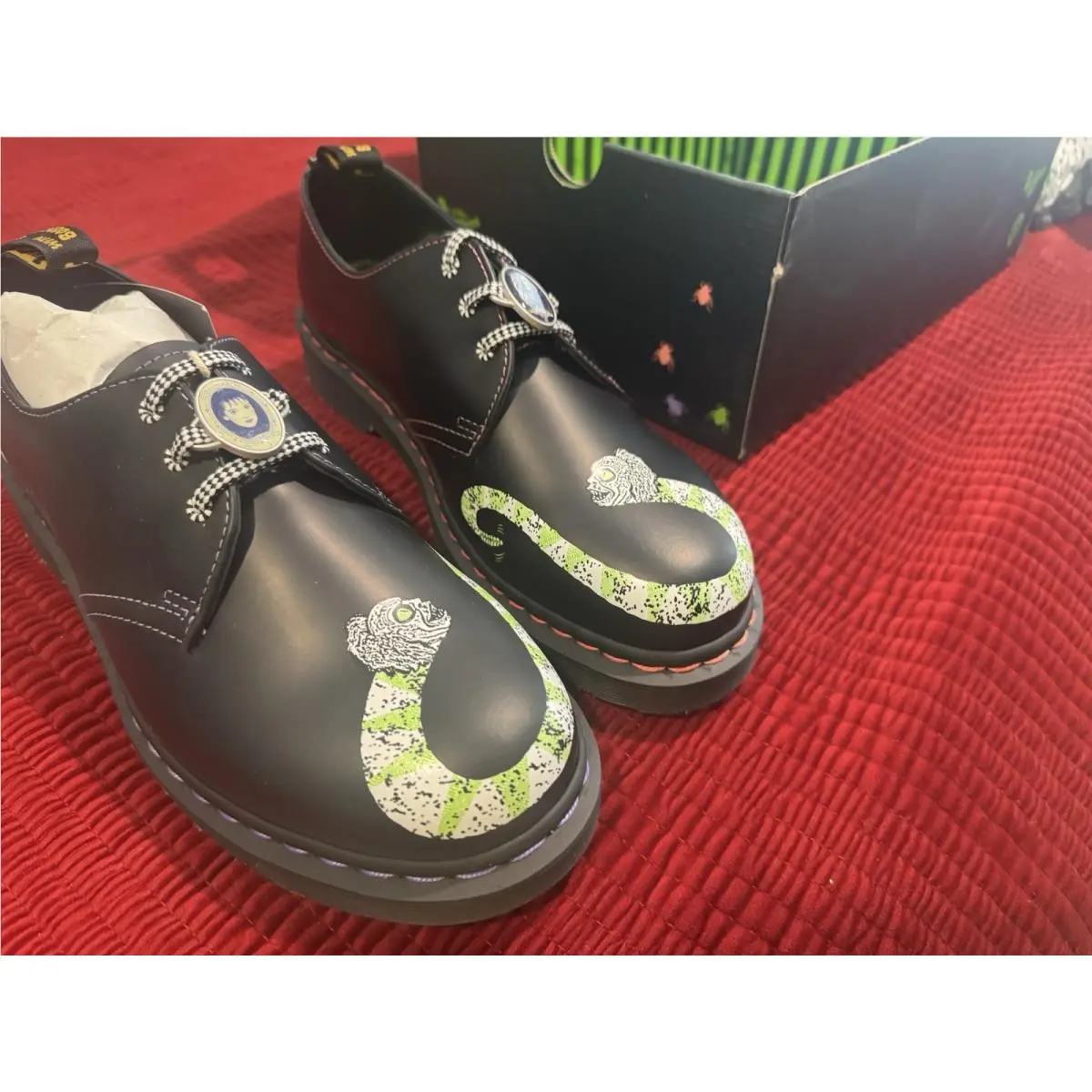 1461 WB Beetlejuice Smooth Black Leather Oxford Shoes DR Doc SZ 9 by Dr. Martens
