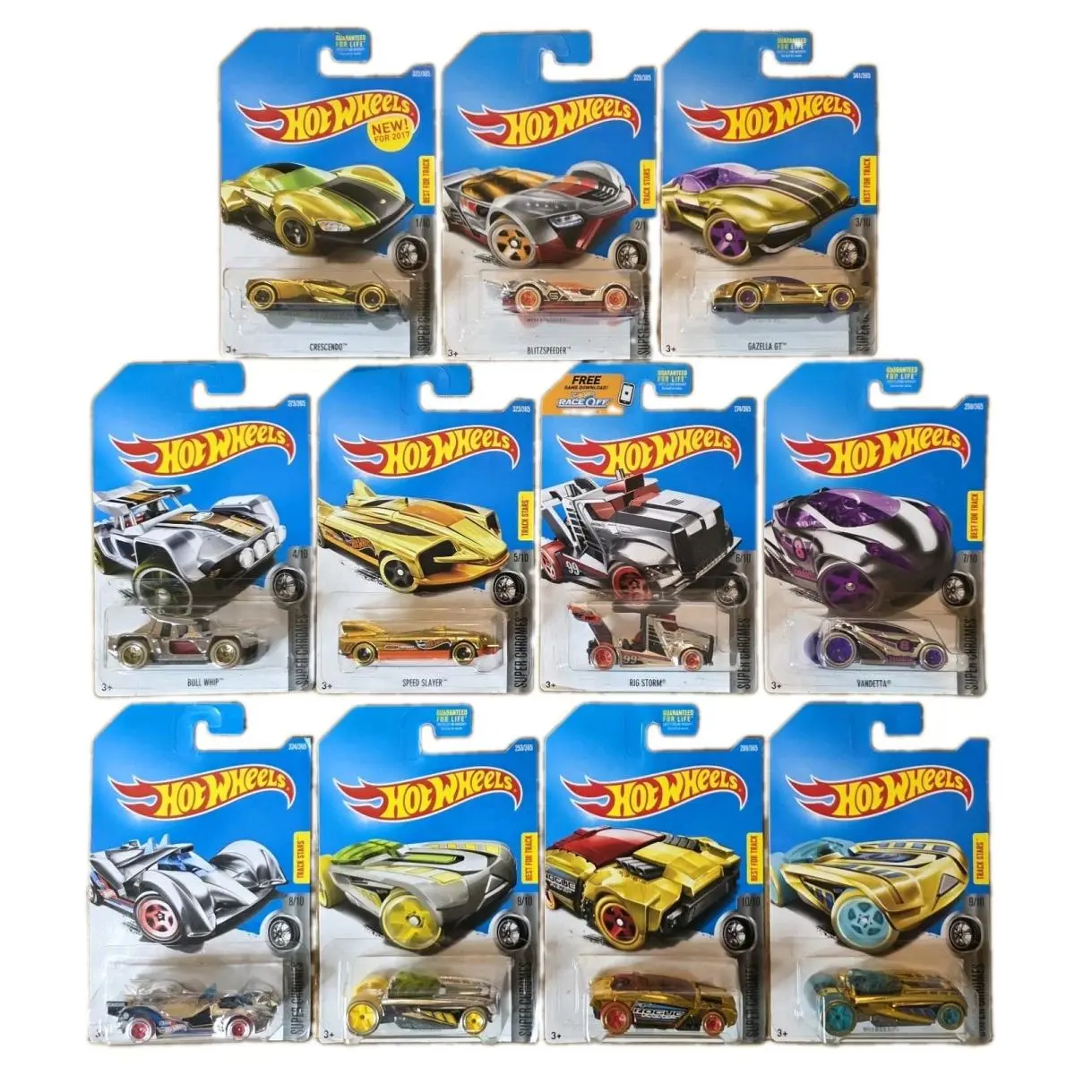 Hot Wheels Super Chromes Complete Set 1-10 w/ Treasure Hunt - Gold Mirror