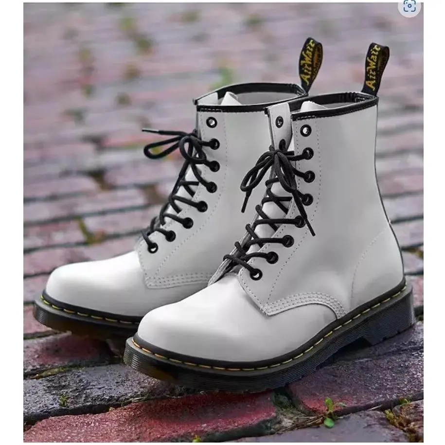 Dr Martens Docs Leather Combat Boots Ladies Shoe 1460 White Smooth US 7 UK 5