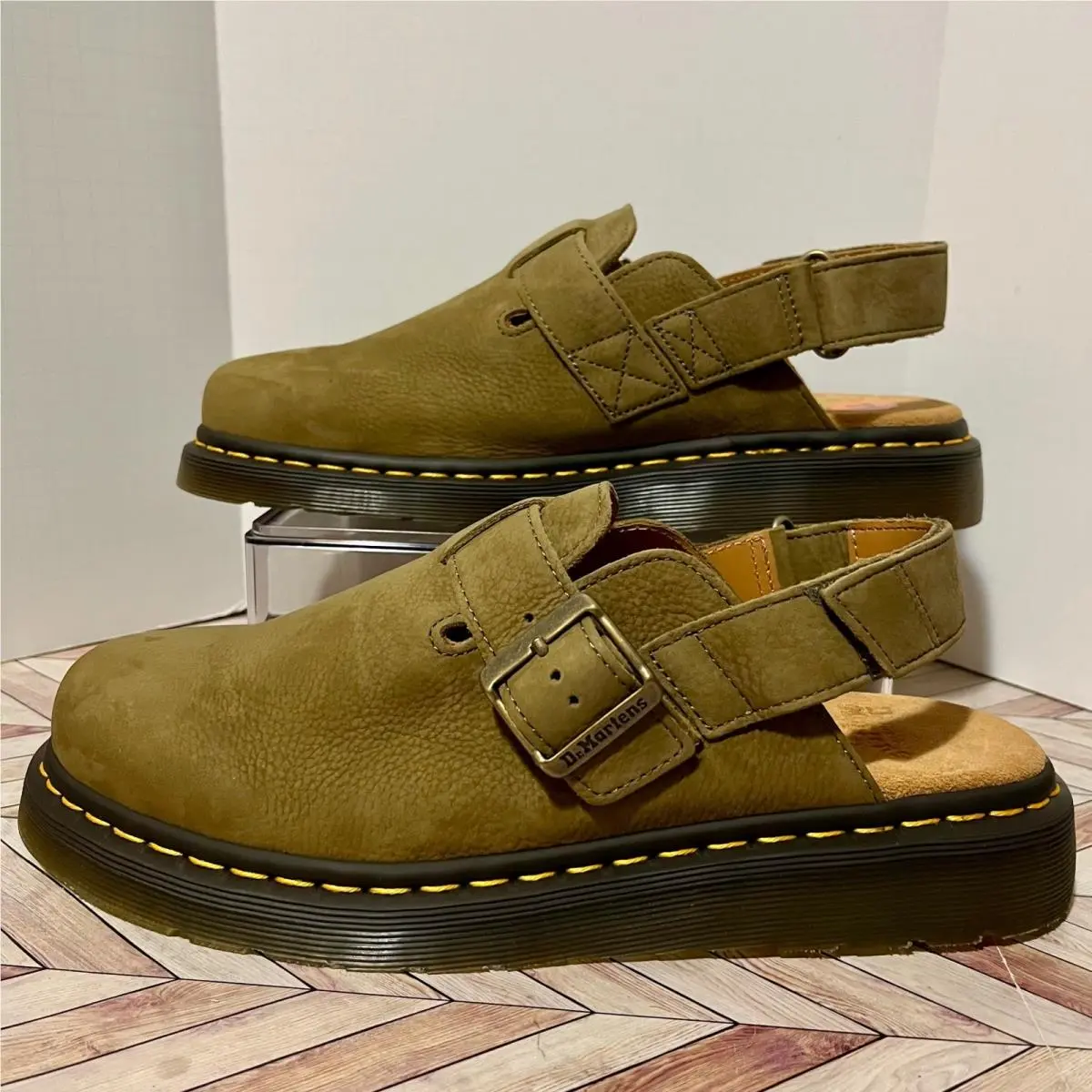 Dr Martens Jorge II Tumbled Nubuck Muted Olive Leather M 10 W 11 Slingback Mules by Dr. Martens