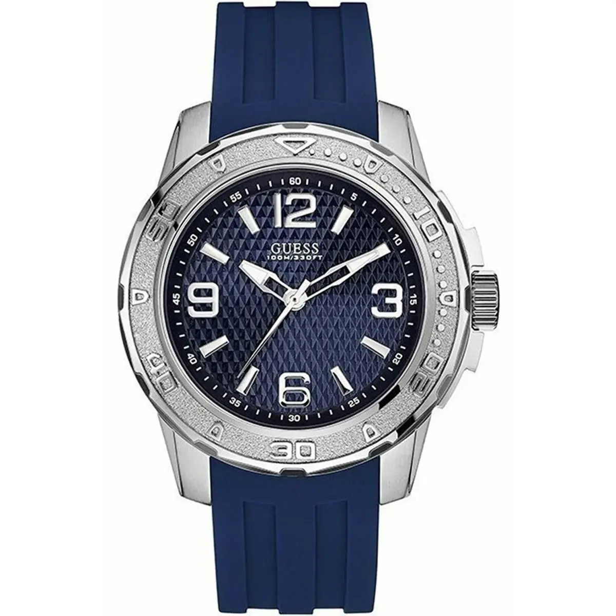 Guess Men W0682G1 Blue Dial Blue Silicone Strap Screw Crown Analog Watch