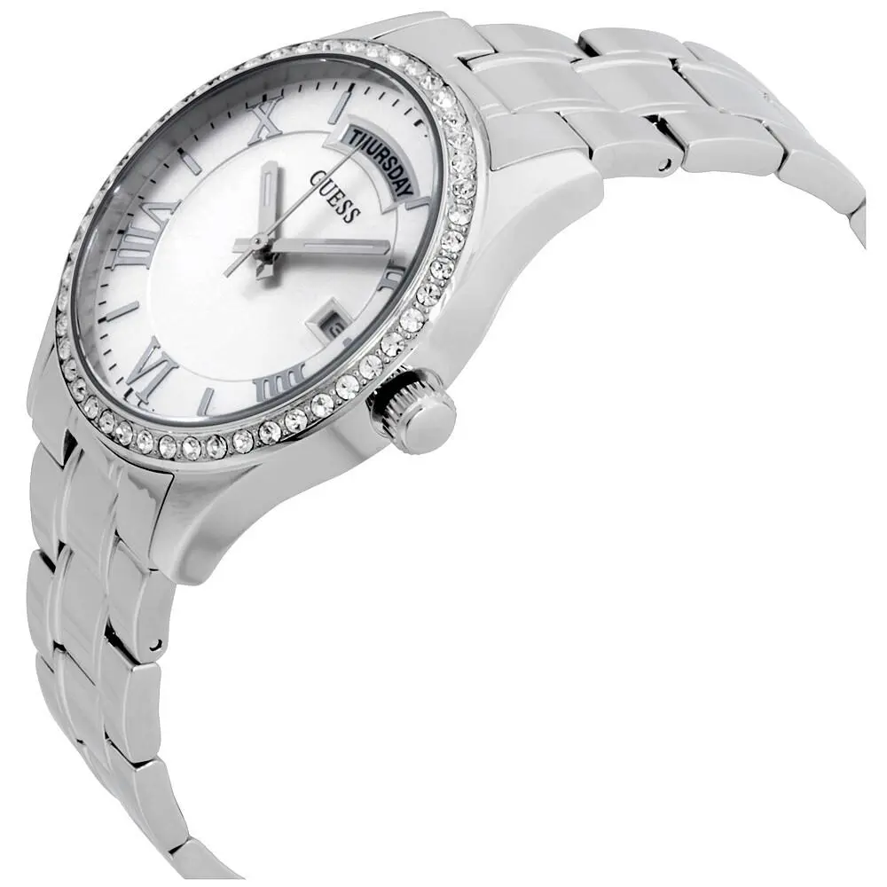 38mm U0764L1 Ladies Stainlesssteel Silver Tone Date Crystal Accented Bezel by Guess