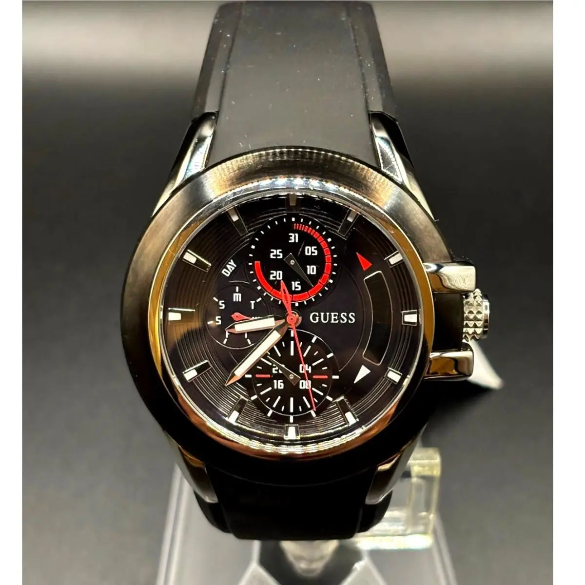 Waterpro U10575G1 Men’s 45mm Multifunction Black Silicone Watch by Guess