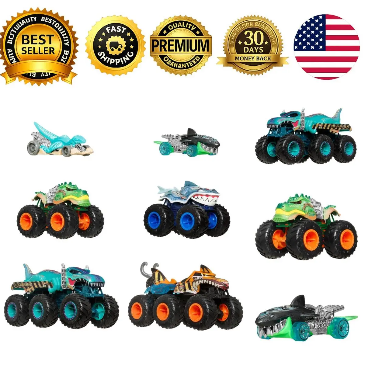 Hot Wheels Sharks vs Dinos Multipack 8 Vehicles Big Rigs Monster Trucks 1:64