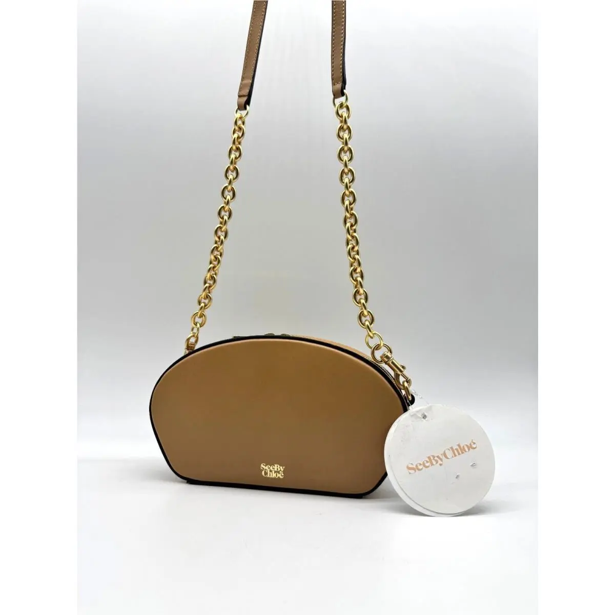 See BY Chloe Smooth Leather Shell Chain Strap Women`s Crossbody in Beige / Tan by Chloé