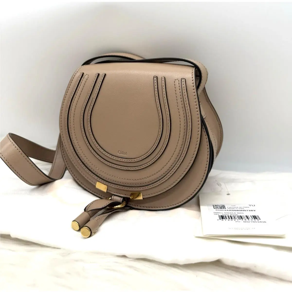 Marcie Small Shiny Leather Saddle Crossbody-deep Beige by Chloé