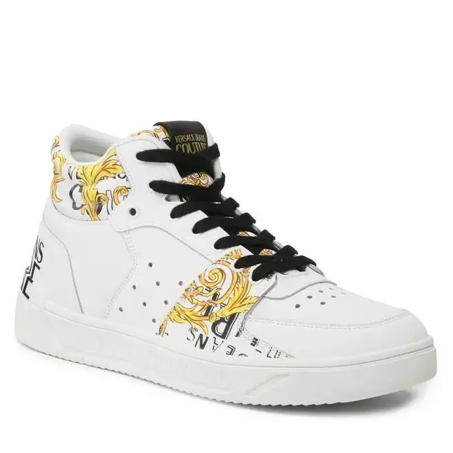 Versace Jeans Couture D5488 Men`s White Leather Mid Top Sneakers Size US 7.5 M