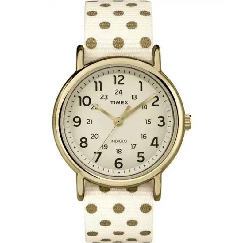 Weekender Reversible Dots Unisex 38mm Cream Gold 24-Hr Watch TW2P66100 by Timex