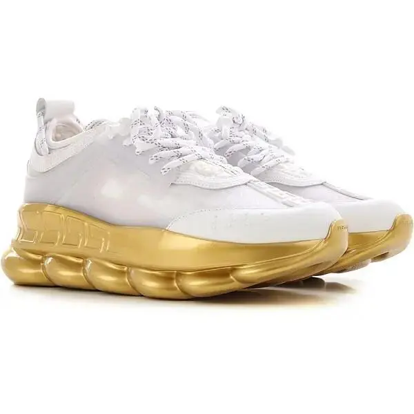 Versace Chain Reaction Sole Trainer Sneakers White Gold SS20 6 US/36 EU