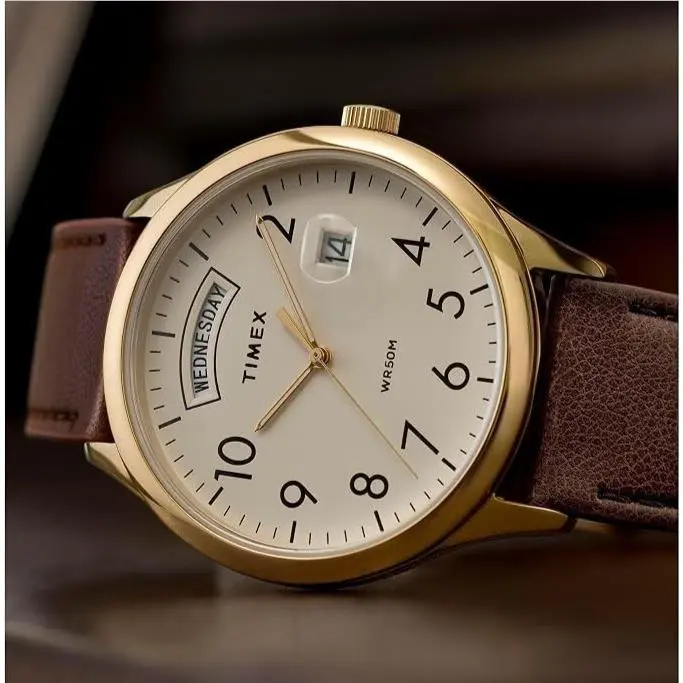Modern Easy Reader Men`s 40mm Cream Dial Brown Leather Watch TW2W68400 by Timex