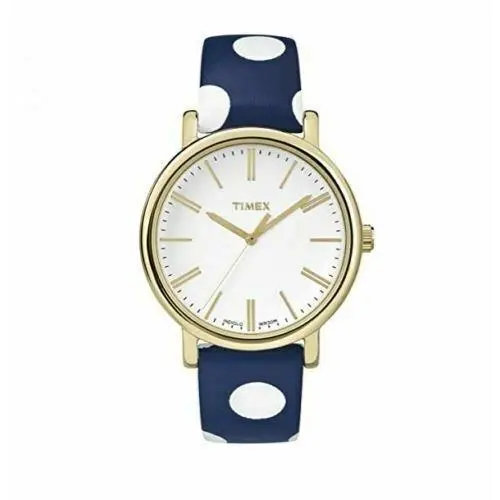 Gold Navy Blue+white Polka Dot Leather Band Indiglo WATCH-TW2P63500AB by Timex