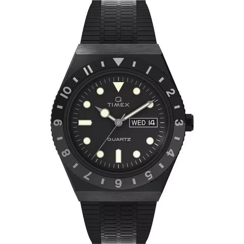 Timex Q Reissue Men`s 38mm Day-date All-black IP Bracelet Watch TW2U61600