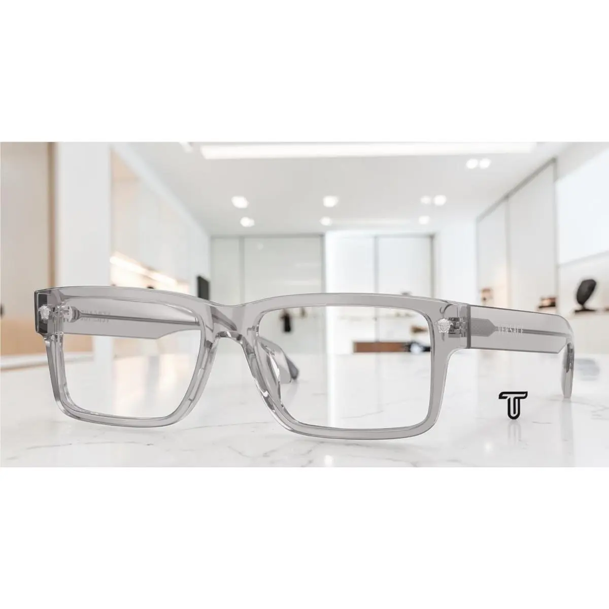 Versace VE3391U 593 Light Grey Transparent Demo Lens 54 mm Men`s Eyeglasses