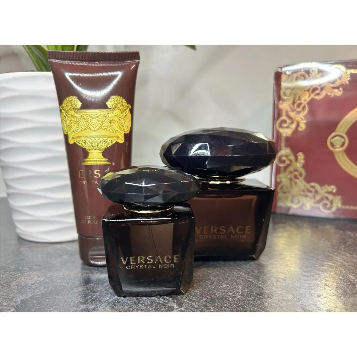 Versace Crystal Noir 3 Pc Gift Set 3 oz + 1 oz Edt Spray Perfume Body Lotion