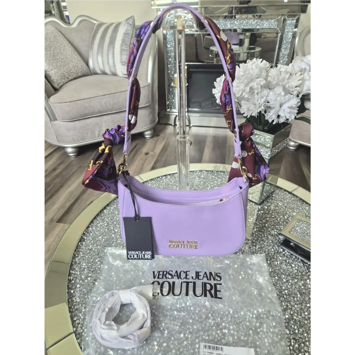 Jeans Couture Crossbody Shoulder Bag W/ Scarf Lavender by Versace