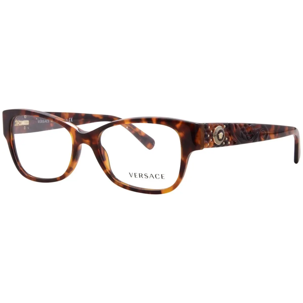 Versace VE3196 5074 Eyeglasses Women`s Havana Full Rim Rectangle Shape 52mm