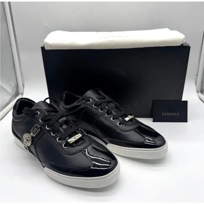 Versace Medusa Greca Black Leather Sneakers Mens EU 39 US 6 Italy