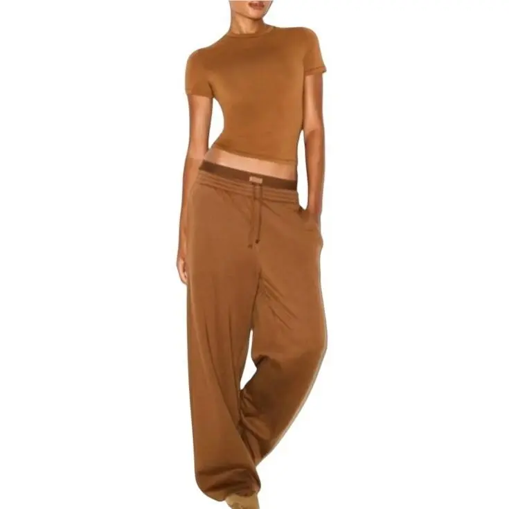 Cotton Fleece Exposed Boxer Pant Bison Small PT-PNT-10459W Sweatpants by Skims