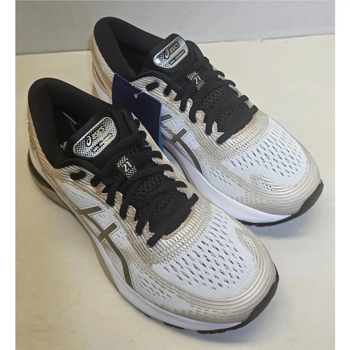 Asics shoes - ASICS GEL-NIMBUS 21 PLATINUM - PLATINUM - 1012A608-100 - White/Frosted Almond/Black 6