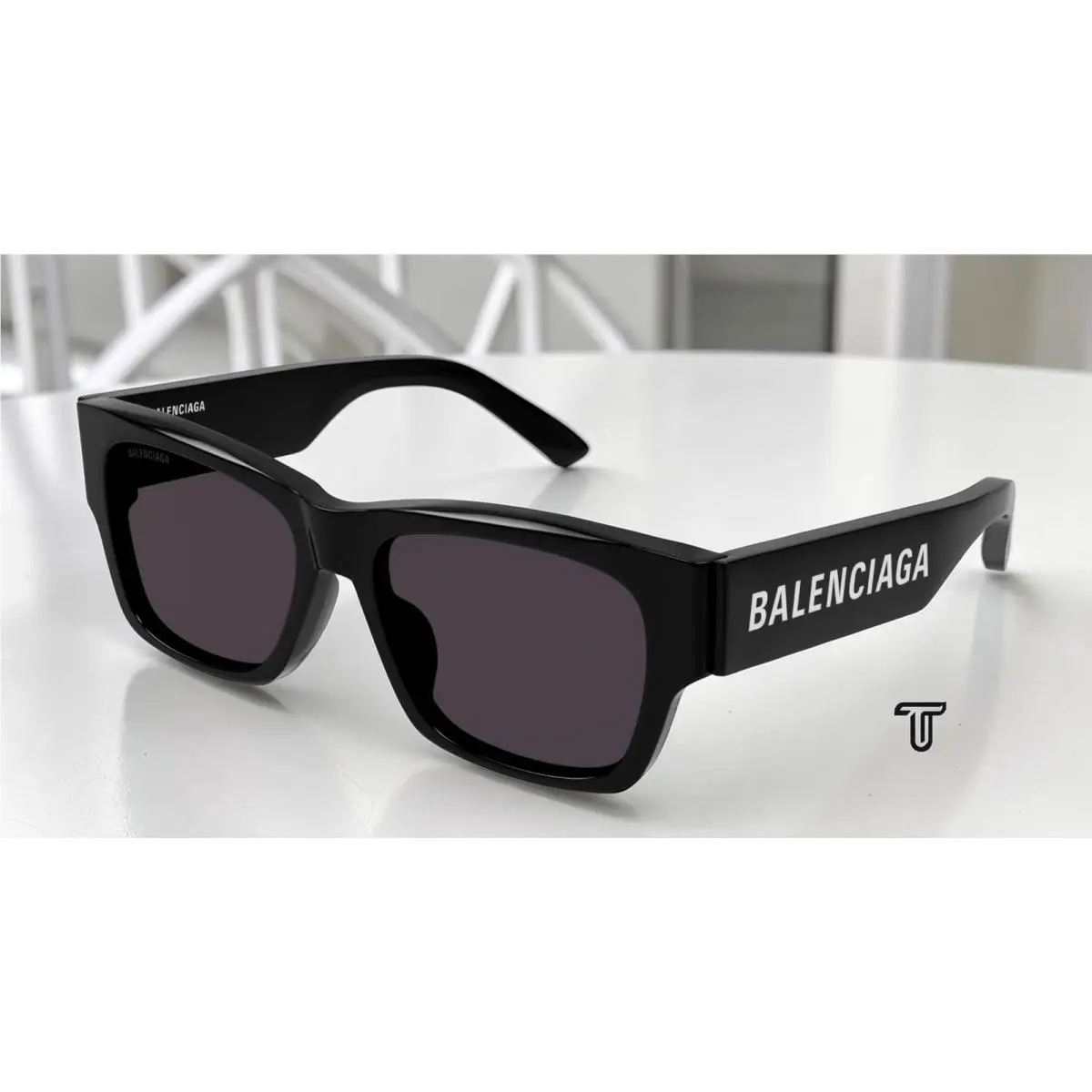 Balenciaga BB0262SA 001 Rectangular Squared Black Grey 56 mm Unisex Sunglasses