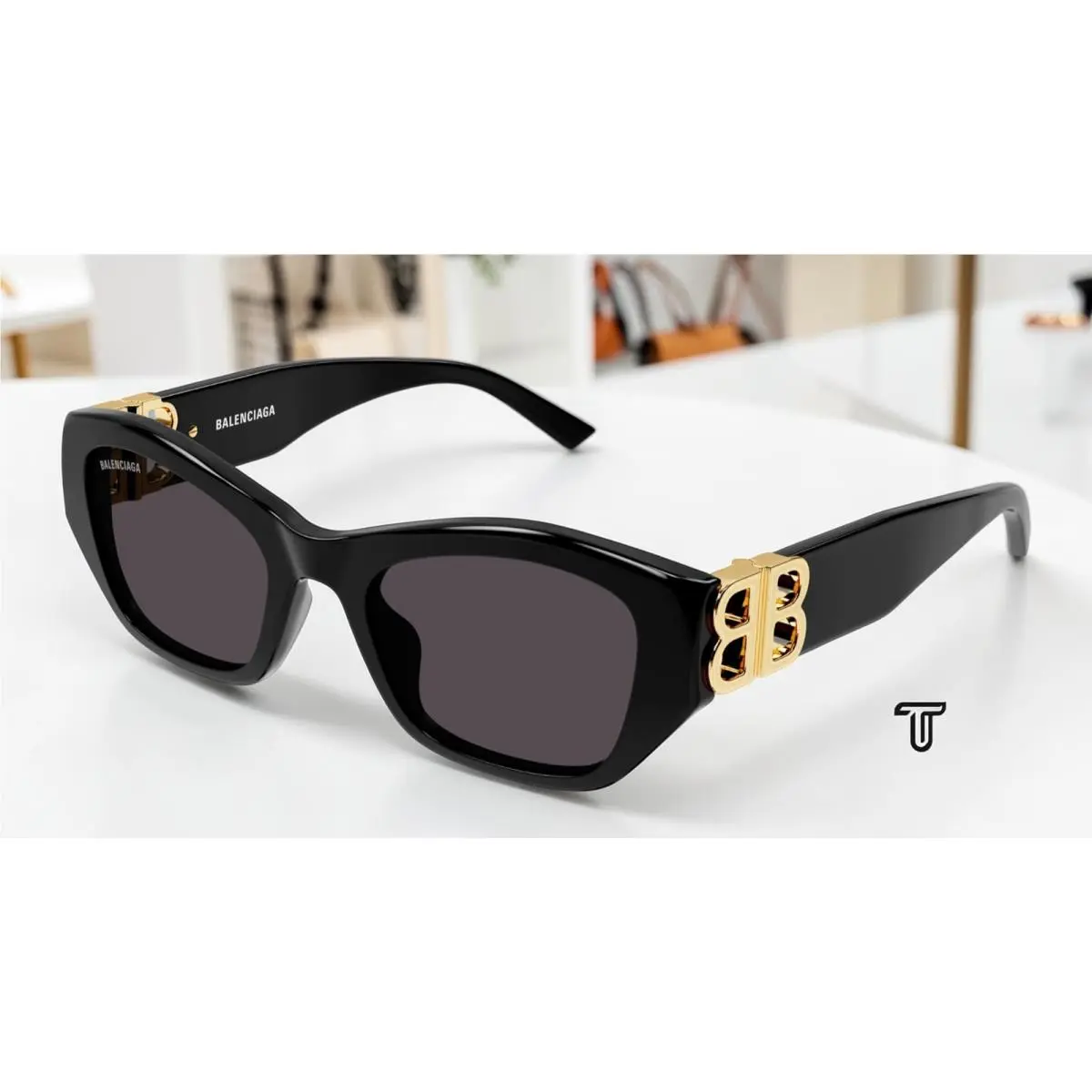 Balenciaga BB0311SK 001 Rectangular Squared Black Grey 53 mm Women`s Sunglasses
