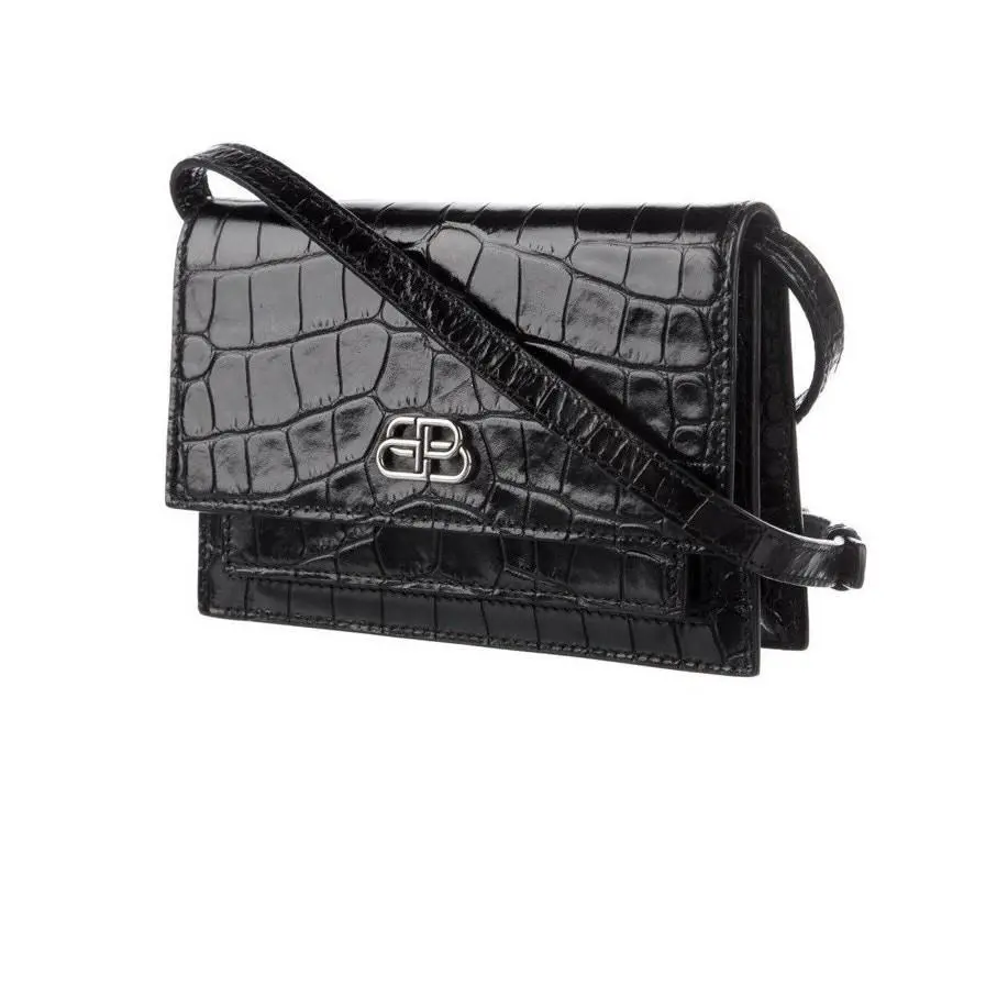 Sharp XS Black Croc Embossed Leather Belt Crossbody Bag by Balenciaga