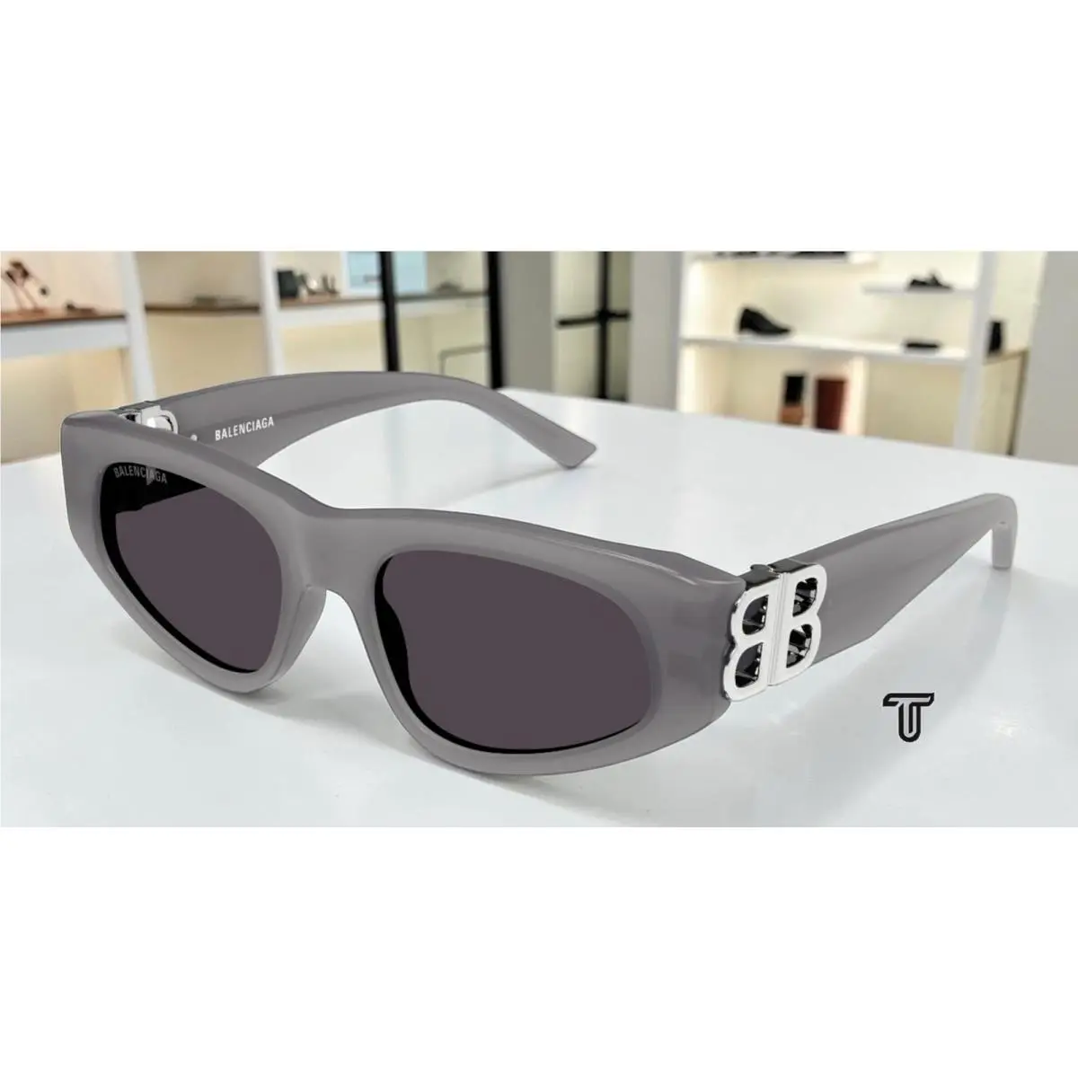 BB0095S 015 Cat Eye Recycled Grey Silver 53 mm Women`s Sunglasses by Balenciaga