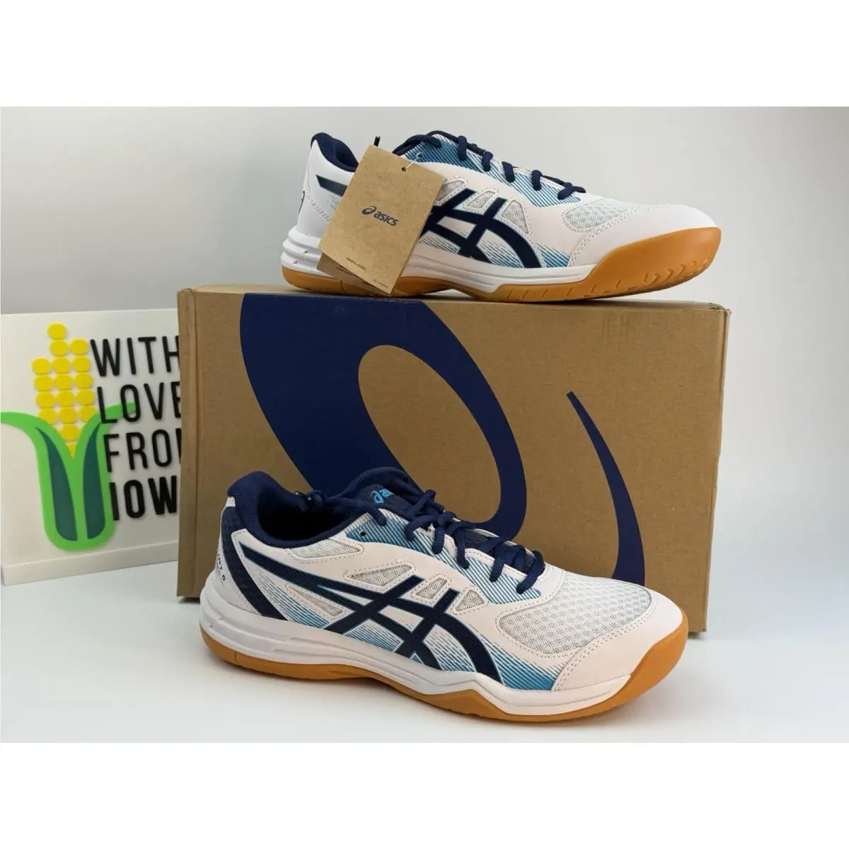 Asics Upcourt 5 Mens 10 White Indigo Blue Volleyball Court Shoes 1071A086