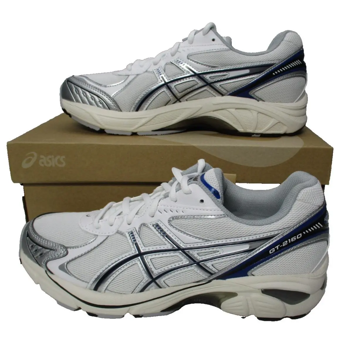 Asics GT-2160 White Blue Silver Mens Sz 9 Womens Sz 10.5 Running Training Shoes