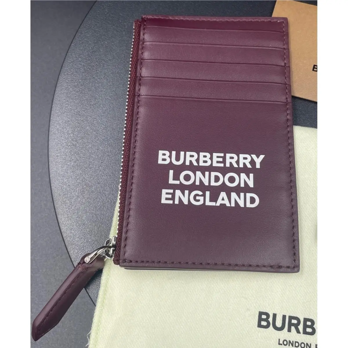 Card Holder Logo Wallet with Zipper Mahogany Red by Burberry
