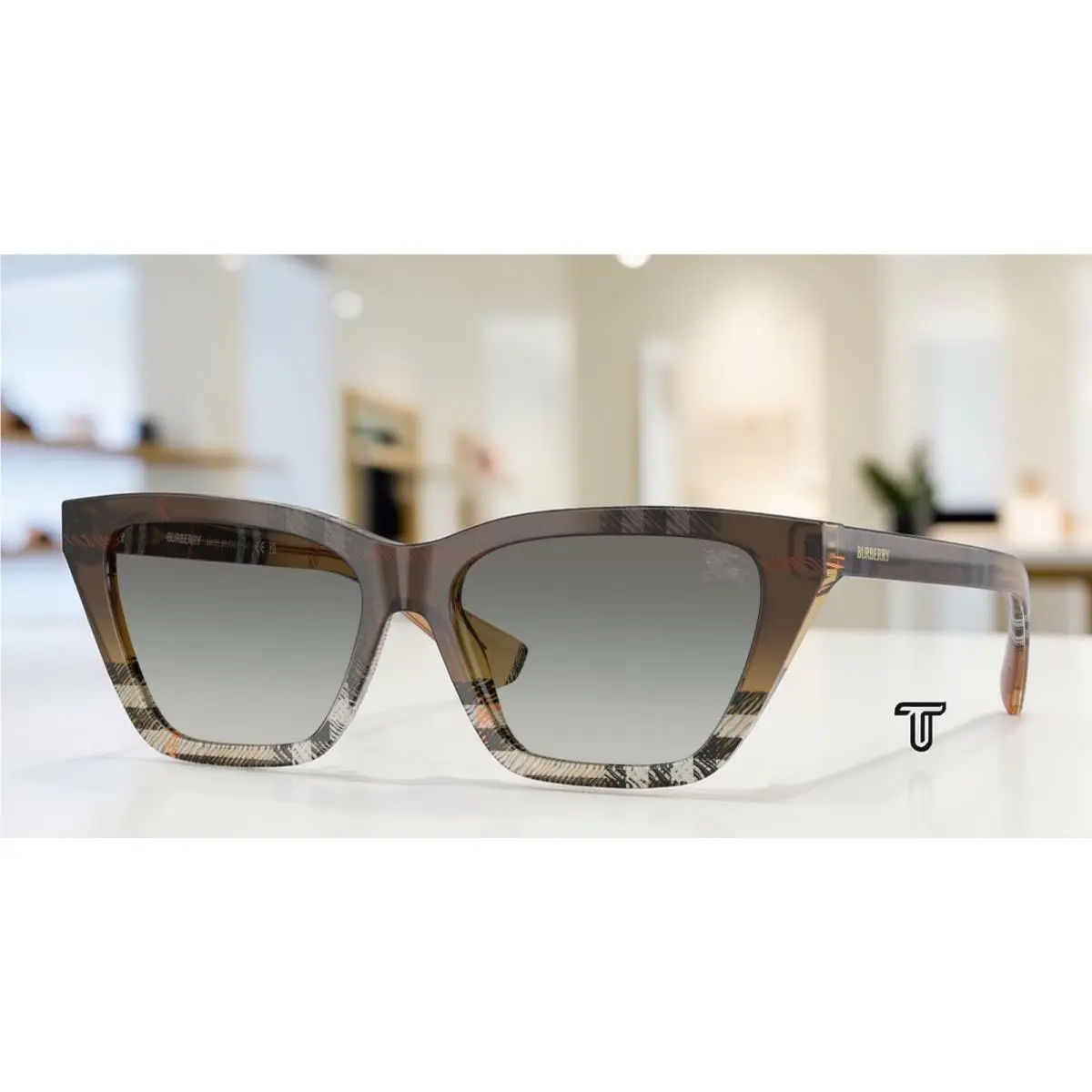 BE4468F 420211 Check Sand Grey Gradient 54 mm Women`s Sunglasses by Burberry