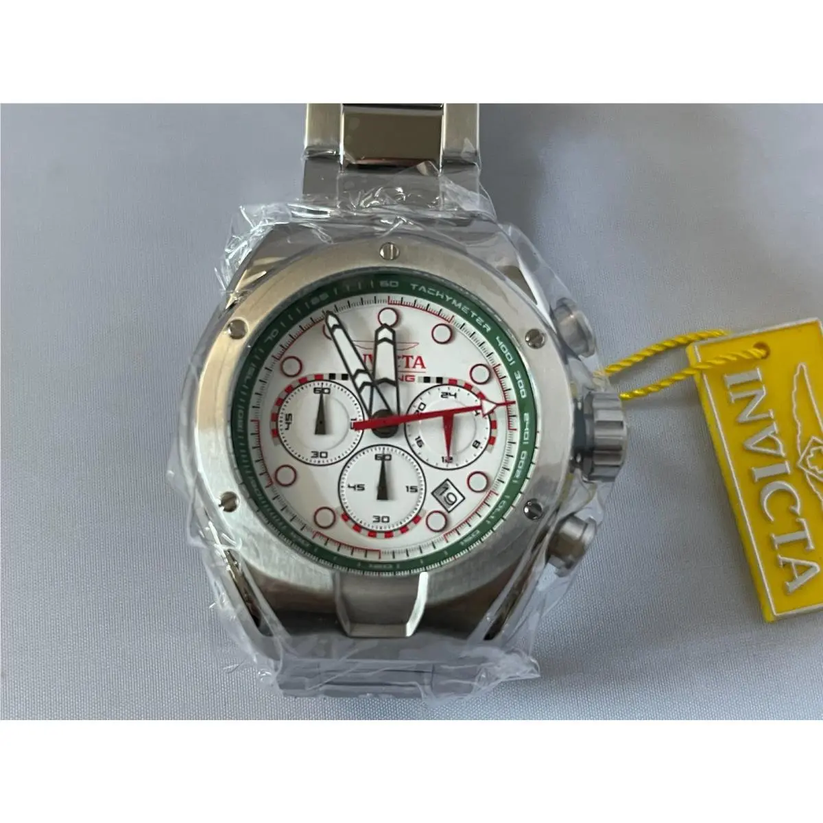 Invicta Racing Silver Chronograph Dial Stainless Steel Men`s Watch-48mm