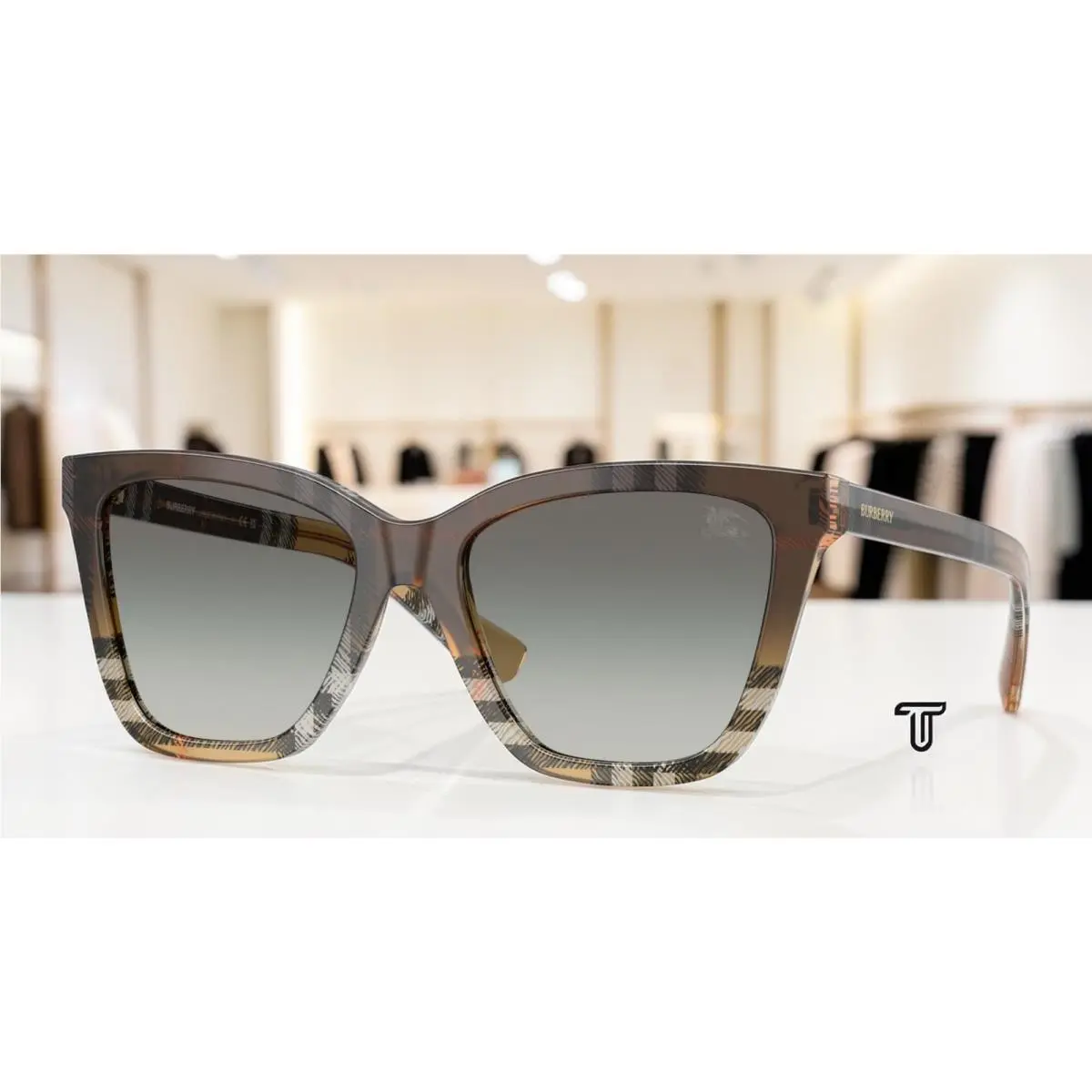 BE4470F 420211 Check Sand Grey Gradient 54 mm Women`s Sunglasses by Burberry
