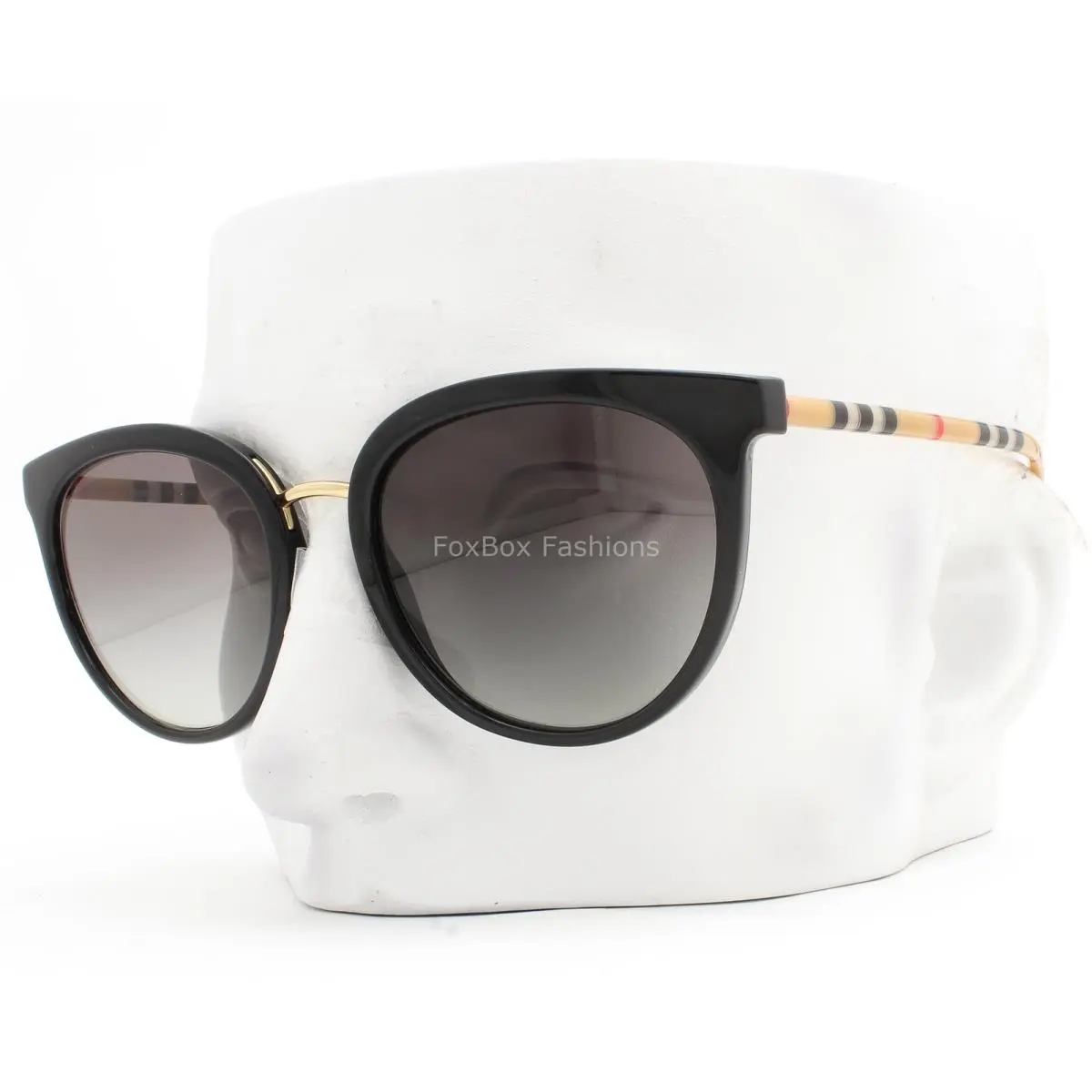 Willow Sunglasses BE 4316 3853/11 Glossy Black Plaid on Gold with Case by Burberry