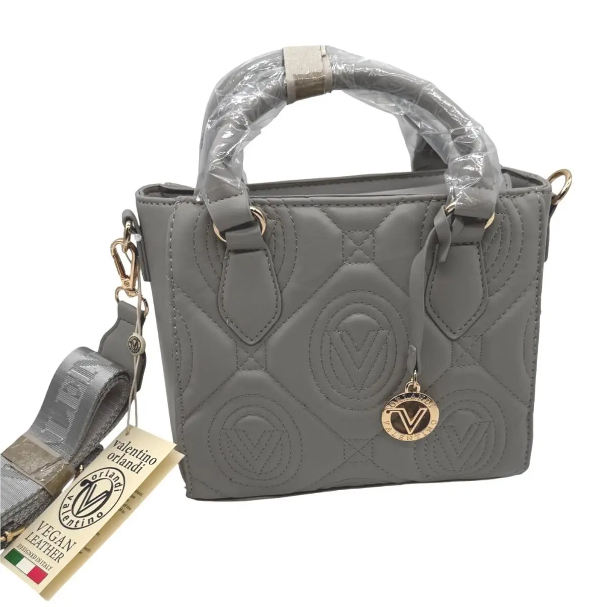 Orlandi Handbag Gray Quilted Vegan Leather Handle Crossbody by Valentino