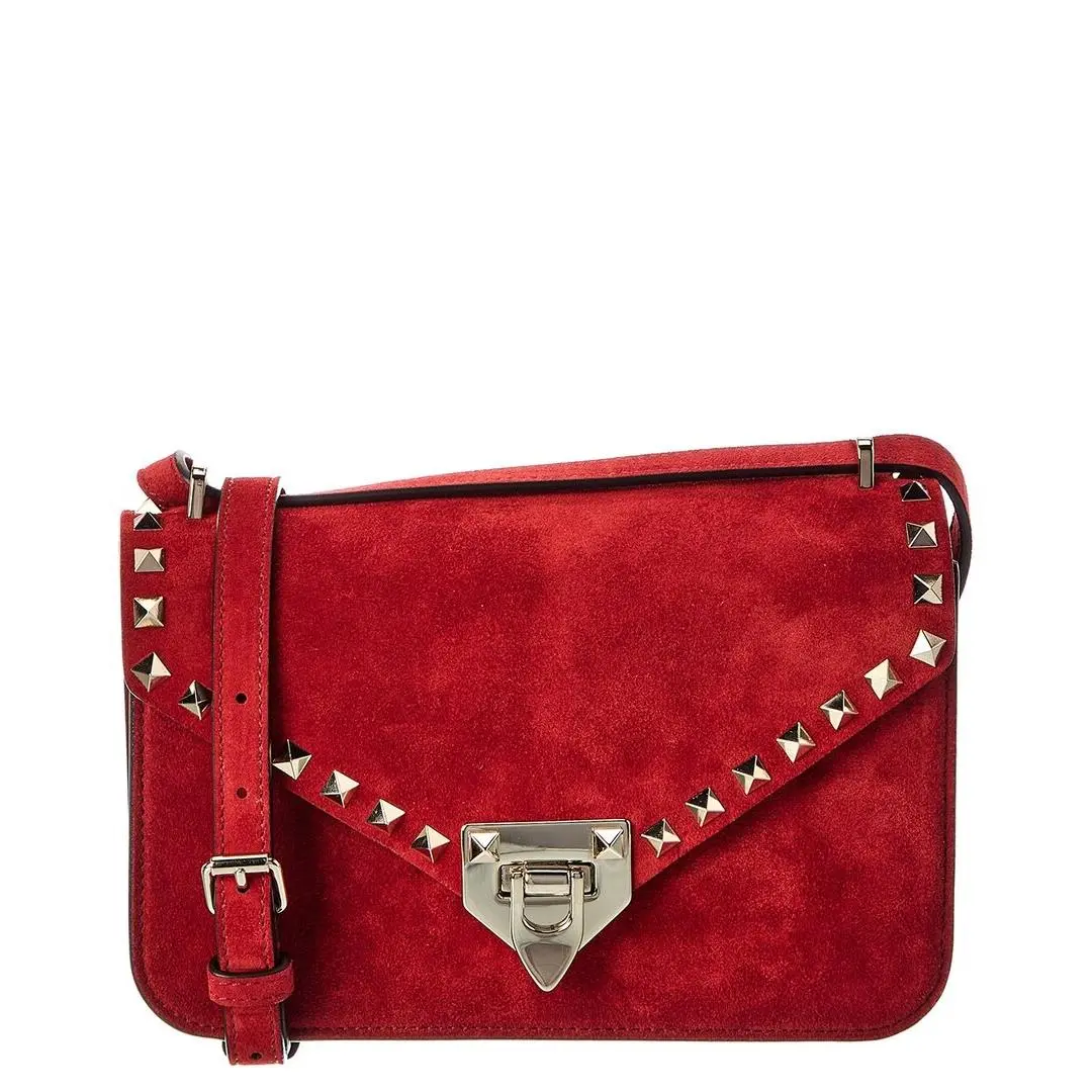 Rockstud Small Suede Shoulder Bag Women`s Red by Valentino
